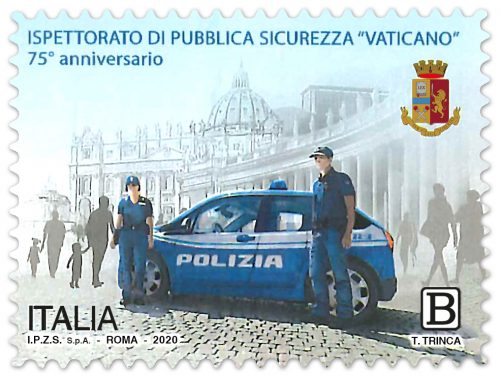 POSTE ITALIANE 48^  emissione  del 28 Settembre 2020  di un francobollo dedicato all’Ispettorato di Pubblica Sicurezza Vaticano nel 75° anniversario dell’istituzione