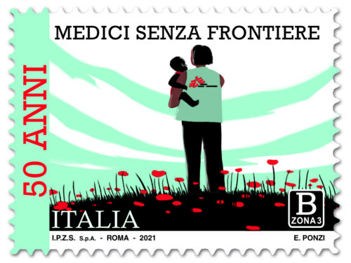 M.I.S.E. 105^ EMISSIONE di un francobollo ordinario appartenente alla serie tematica ”il Senso Civico” dedicato a Medici senza frontiere, nel 50° anniversario della fondazione