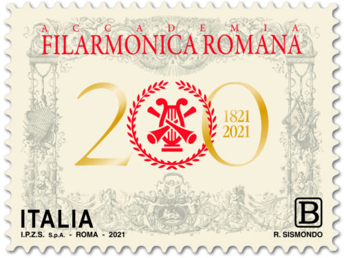 M.I.S.E. 110^ EMISSIONE di un francobollo ordinario appartenente alla serie tematica ”il Patrimonio artistico e culturale italiano” dedicato all’Accademia Filarmonica Romana, nel bicentenario della fondazione